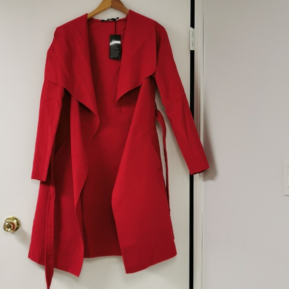 Ruiyige Jackets & Blazers - NWT Red Brushed Felt Wrap Jacket with Tie
